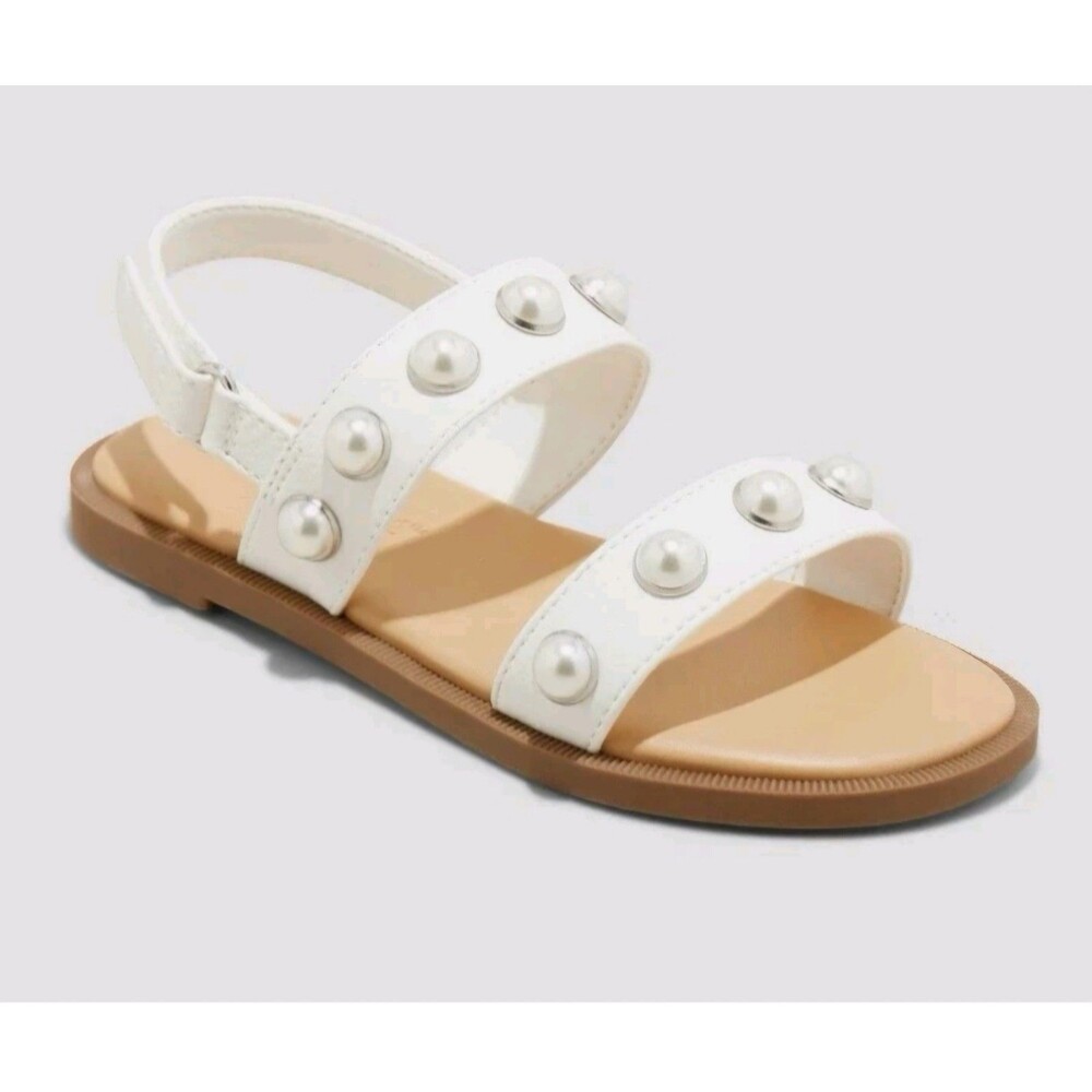 Cat & Jack Toddler Selene Pearl Open Toe Sandals White Buckle Size 11